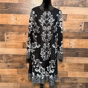 INC International Concepts Women's Black Silver Long Sleeve Sweater Dress AB 769